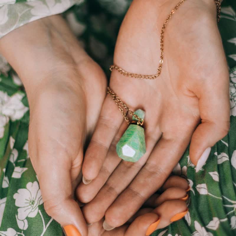 Crystal Perfume Bottle Necklace - Iris-Rose quartz-The Livary