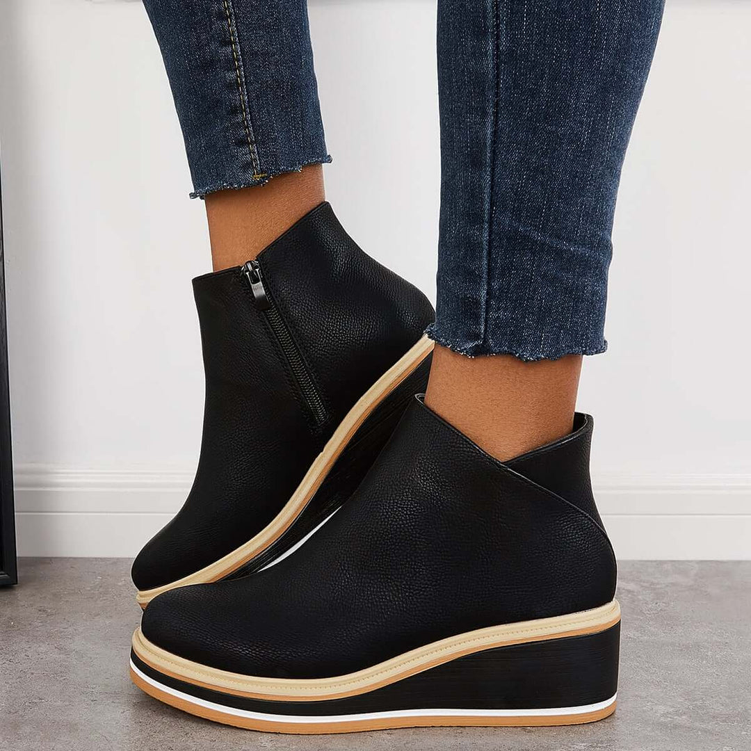 Trendy Ladies Ankle Boots with Zip and Platform - Alessia-Black-4.5-The Livary