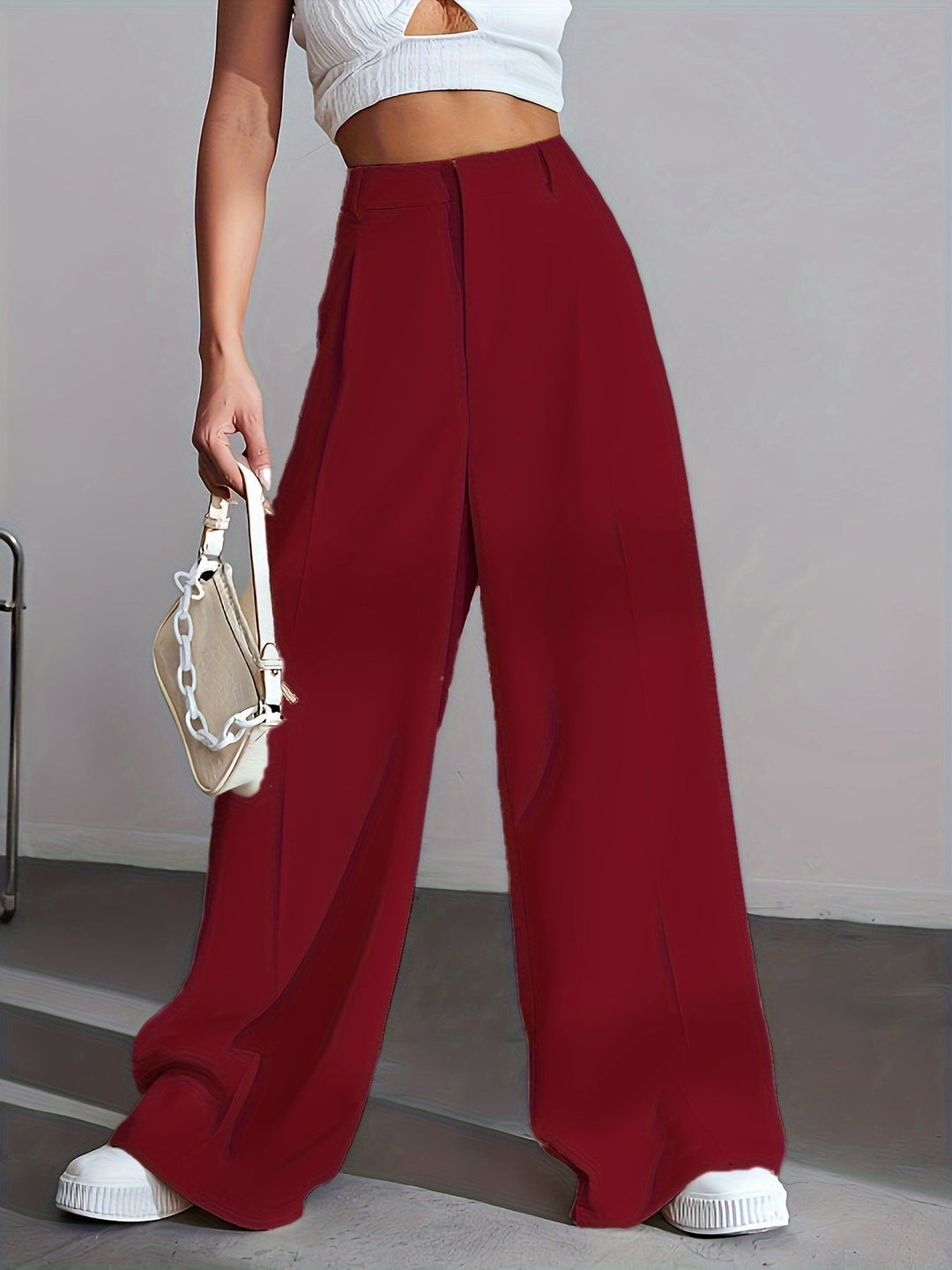 Luxury Plain Trousers With Wide Legs - Lana-S-White-The Livary
