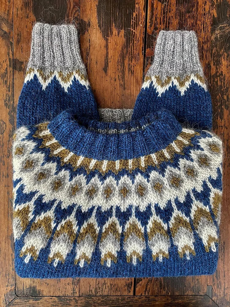 Retro Knitted Women's Sweater - Eloise-Blue-XS-The Livary