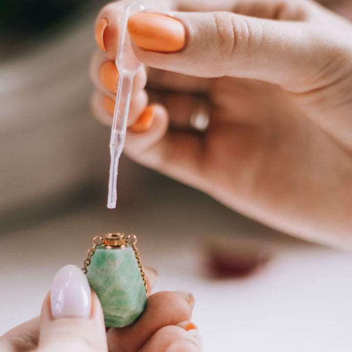 Crystal Perfume Bottle Necklace - Iris-Rose quartz-The Livary