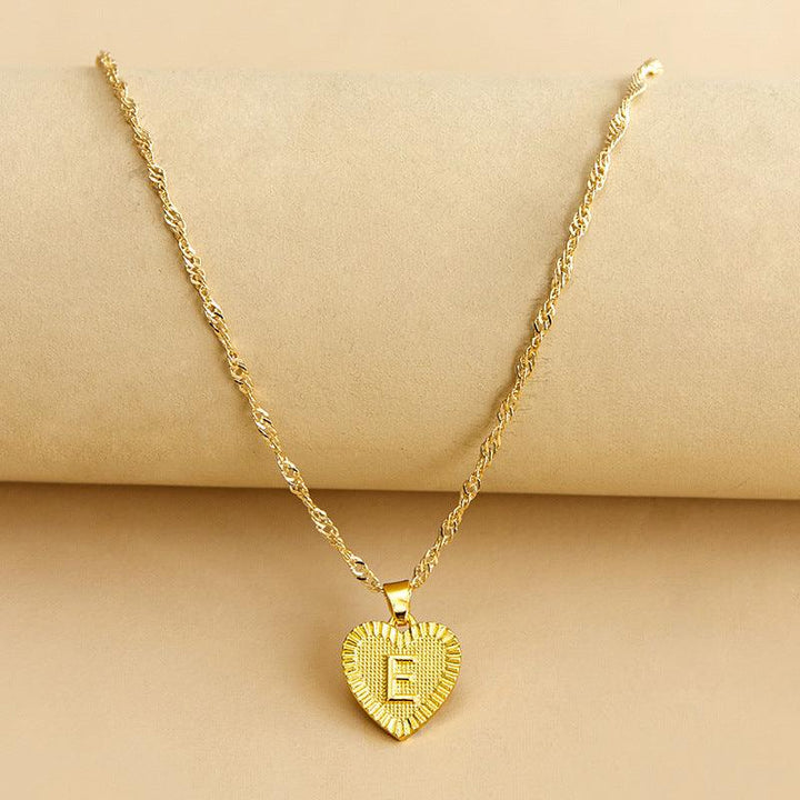 Gold Initial Heart Pendant Necklace - Amara-E-The Livary