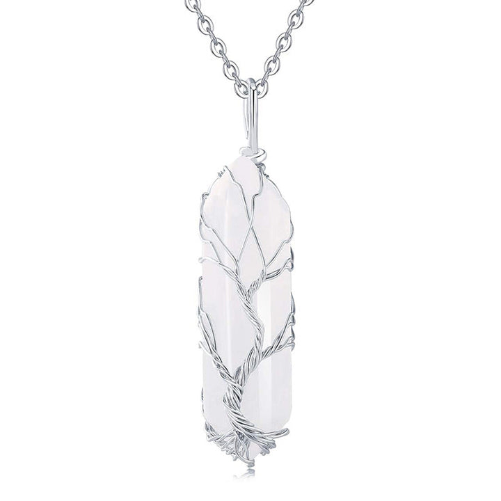 Stylish Crystal with Tree of Life Gemstone Necklace - Elara-Clear Crystal-The Livary