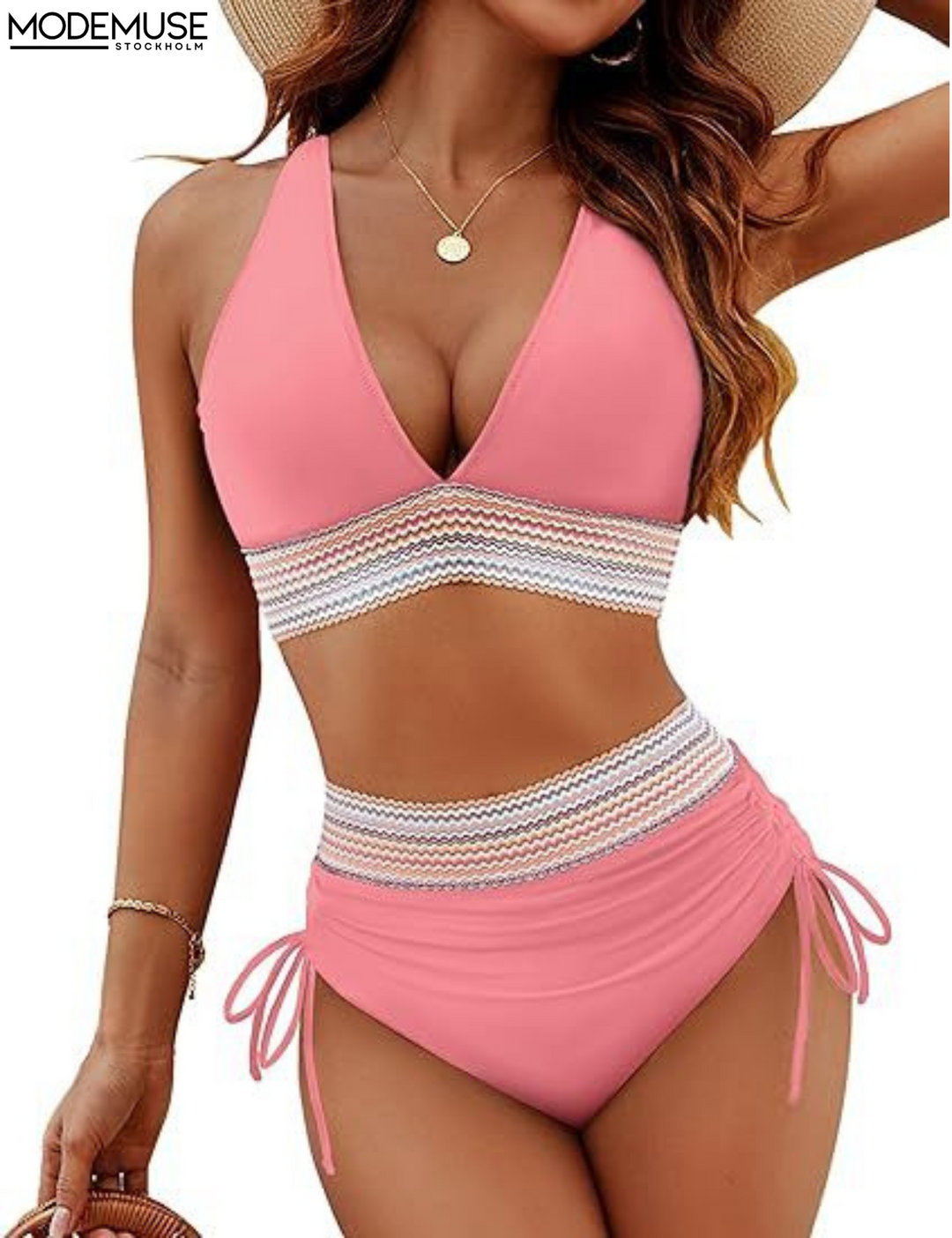 High Waist Trendy Bikini Set - Tessa made of quick-drying fabric-Light pink-S-The Livary