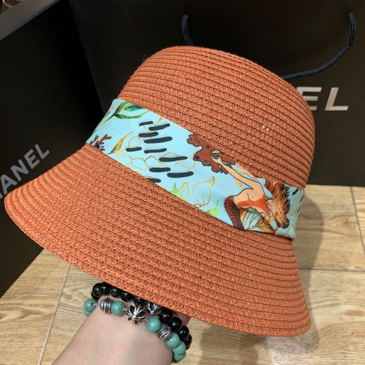Summer sunhat with bow and wide brim – ShadeRibbon-Orange-One size fits all-The Livary