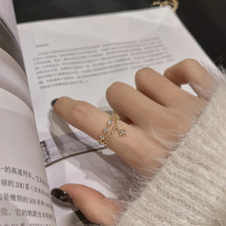 Golden Hexagram Chain Ring - Lyra-The Livary