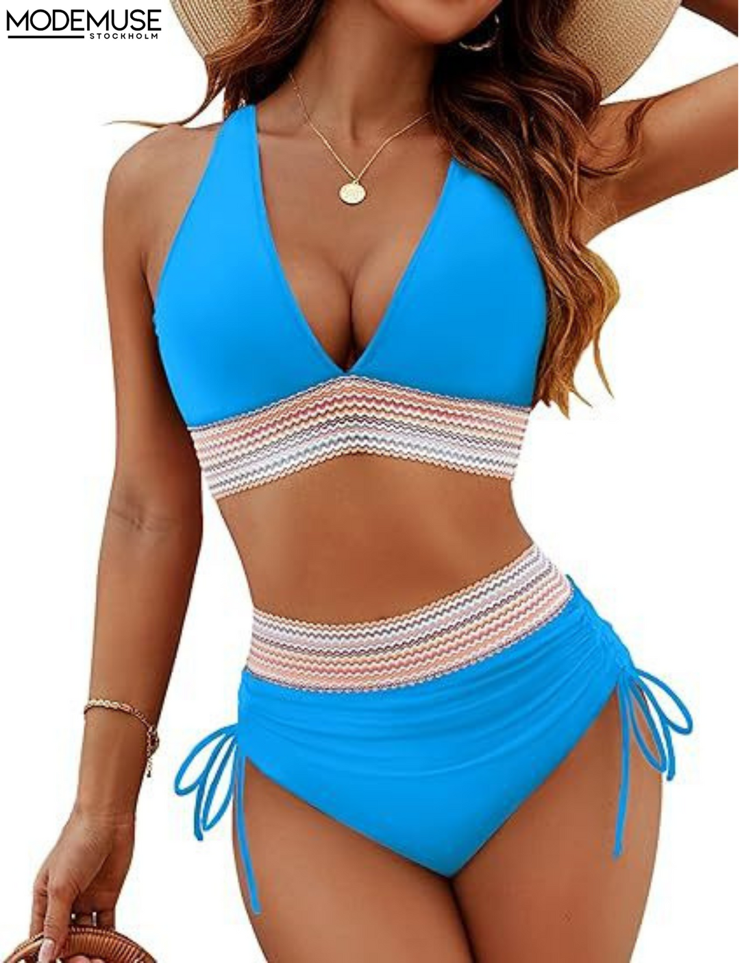 High Waist Trendy Bikini Set - Tessa made of quick-drying fabric-Blue-S-The Livary