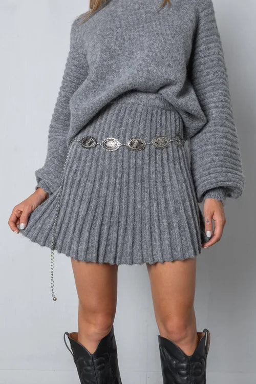 Trendy Pleated Sweater and Skirt Set - Isabella-Black-XS-The Livary