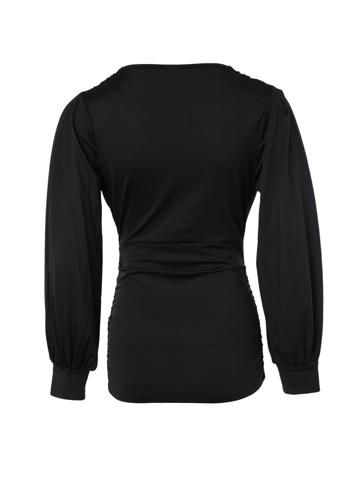 Trendy V-Neck Top With Charming Ruffles - Elise-S-Khaki-The Livary