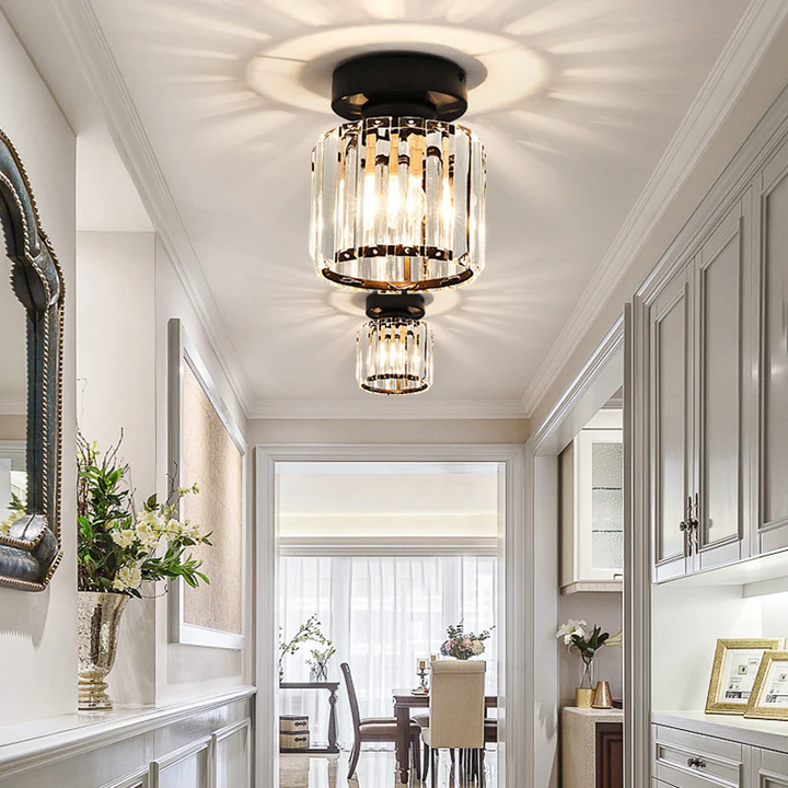Modern Crystal Ceiling Light - CrystalGlow-Black-Square-The Livary