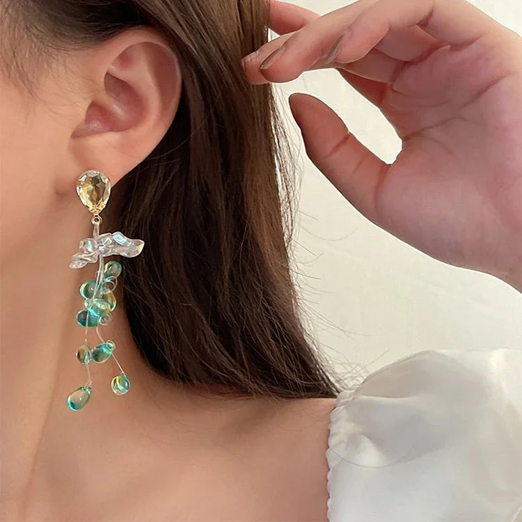 Crystal Flower Tassel Earrings - Sophia-The Livary