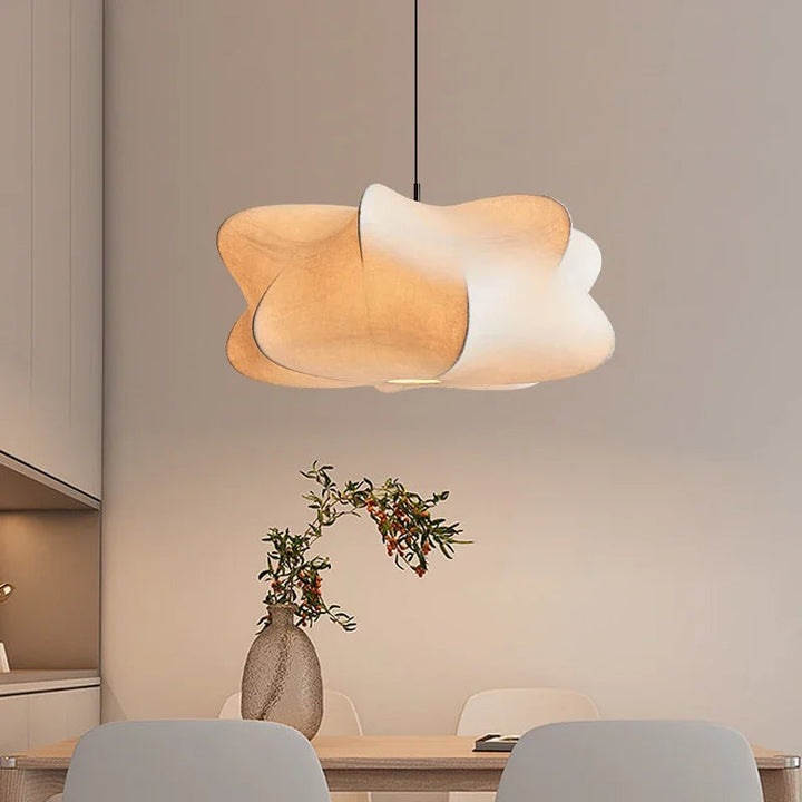 Japanese Silk Pendant Lamp in Wabi Sabi Style - Sana-White Light-40cm x 20cm-The Livary