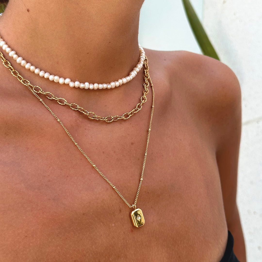 Necklace with Zirconia Stone - Celeste-Gold-The Livary