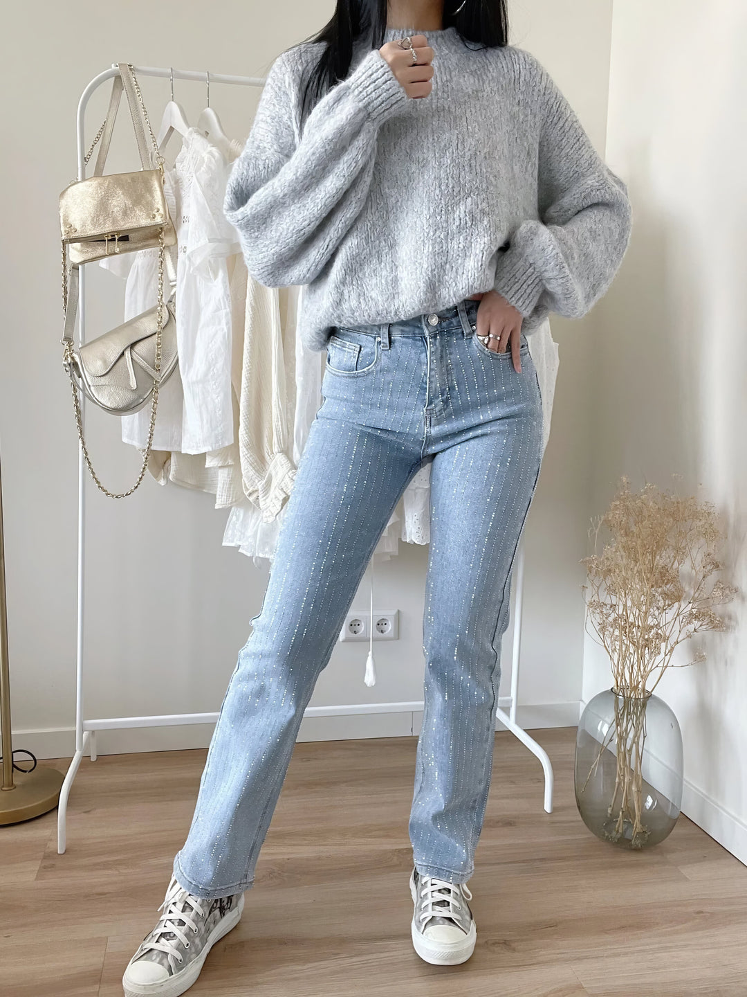 Glitter Ladies Jeans - Luminara-S-Light Blue Striped-The Livary