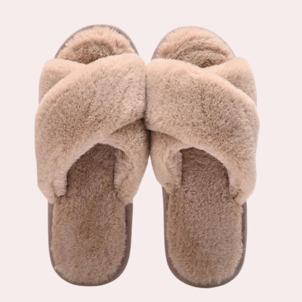 Warm Crossband Slippers for Women - Maëlle-Khaki-2.5-The Livary