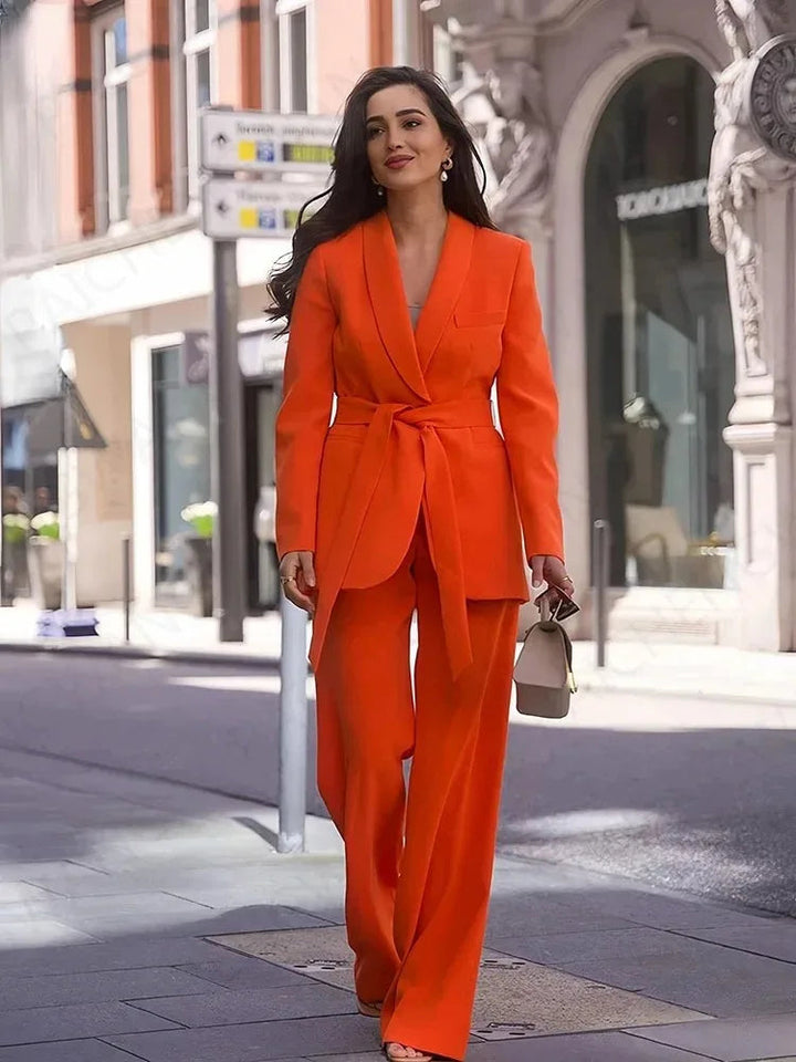 Stylish 2-Piece Women's Suit - Lena-Orange-XS-The Livary