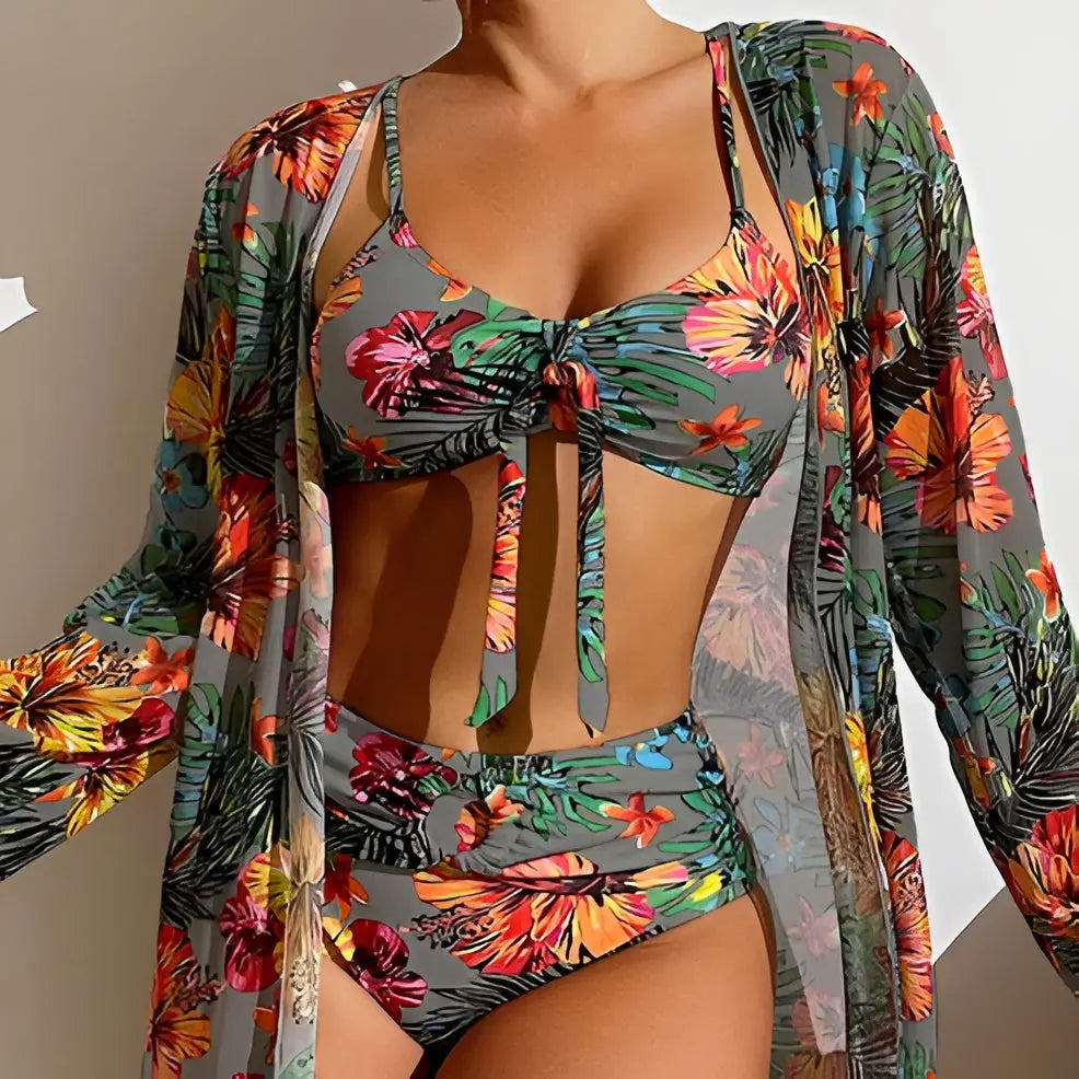 Three-piece bikini set with high-waist cut – Yara-Gray-S-The Livary