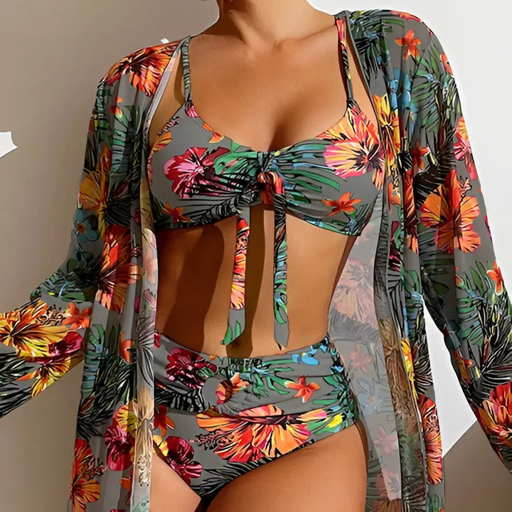Three-piece bikini set with high-waist cut – Yara-Gray-S-The Livary