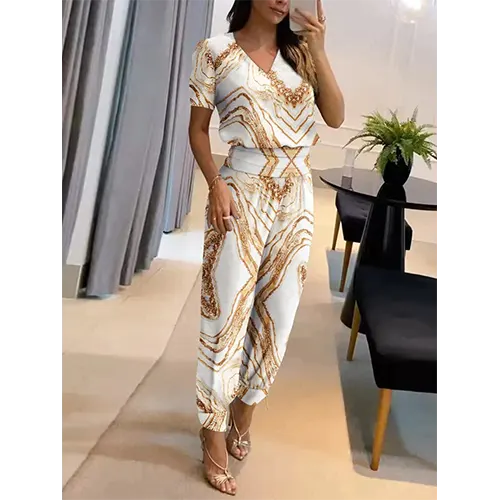 Trendy women's jumpsuit with short sleeves & wide legs – Alina-Dark blue-S-The Livary