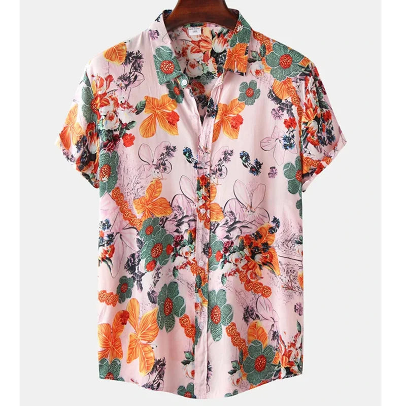 Light & Stylish Tropical Shirt with Floral Pattern for Men – Mateo-Rosa-Orange-S-The Livary