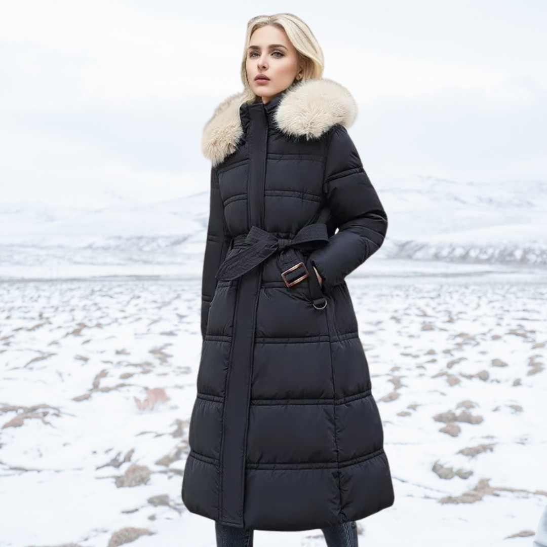 Luxury Faux Fur Winter Coat for Women - Amara-Black with beige collar-S-The Livary