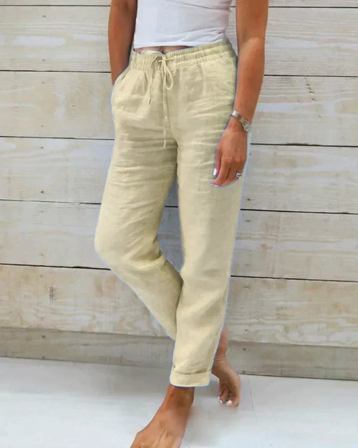 Stylish linen trousers for women – Selina-Beige-XS-The Livary