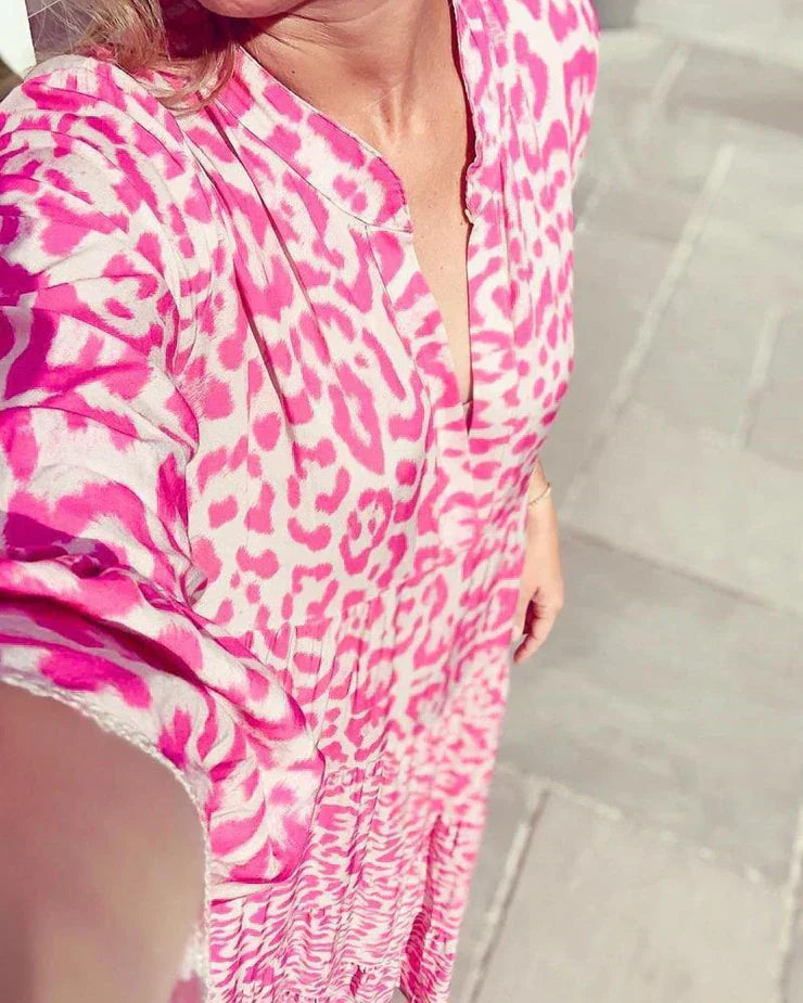 Trendy Maxi Dress with Pink Leopard Print - ChicSafari-S-The Livary