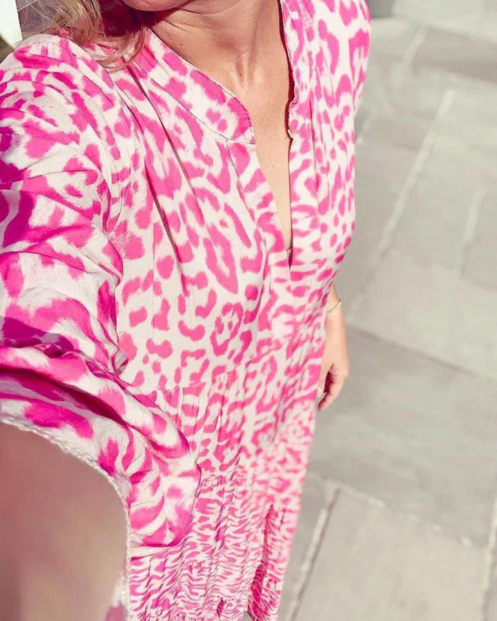 Trendy Maxi Dress with Pink Leopard Print - ChicSafari-S-The Livary