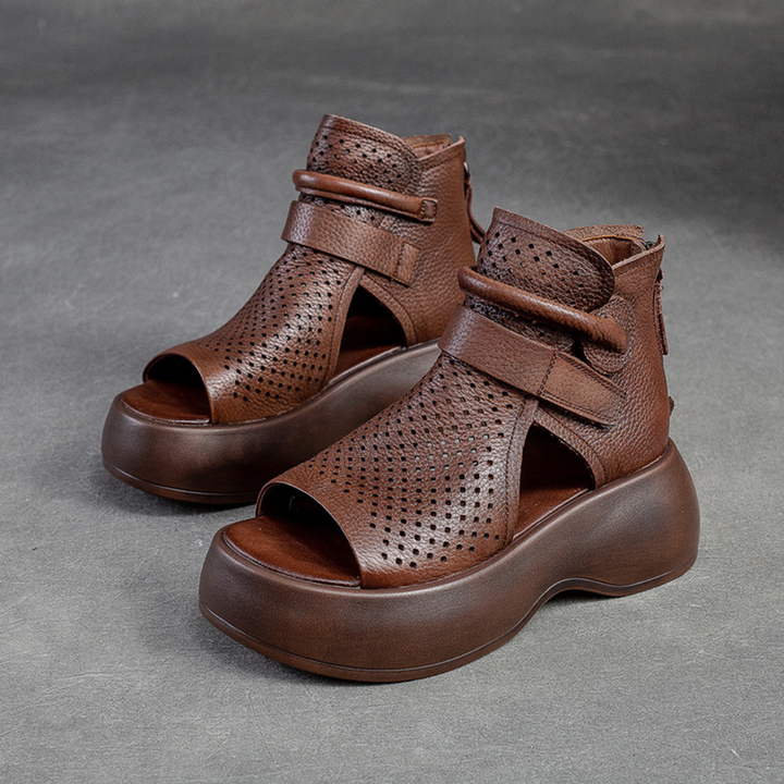 Orthopaedic leather sandals for women with shock-absorbing sole – Meike-Brown-2.5-The Livary