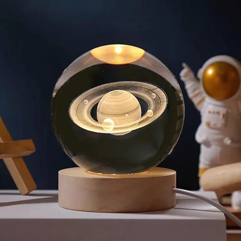 3D Engraved Crystal Sphere - Celestia-Saturn-The Livary
