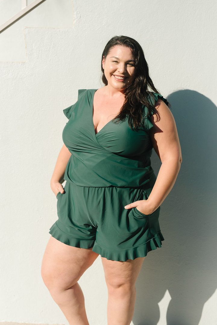 Ladies' swimming overall with integrated bra – Marisa-Peacock green-XS-The Livary
