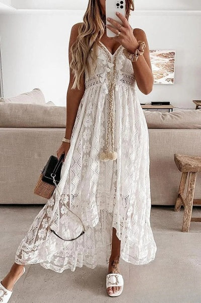 White Crocheted Fringed Dress - Élodie-S-The Livary