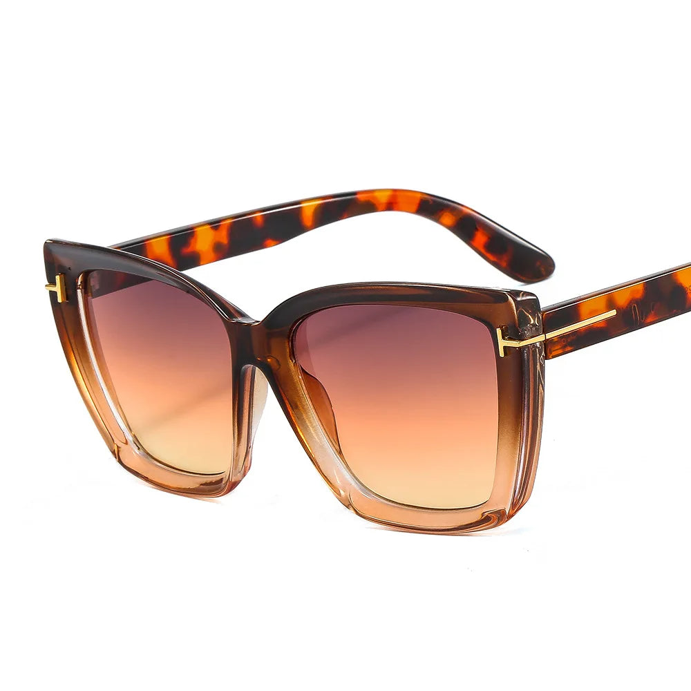 Stylish cat-eye sunglasses with UV protection and gradient - VueLuxe-Red-Brown-The Livary