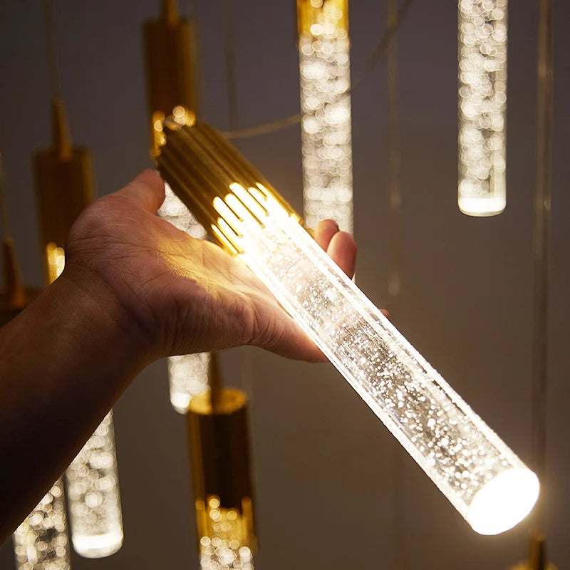 Glass Pendant Lamp in Cylindrical Shape - Lustreau-Gold-1 lamp-The Livary