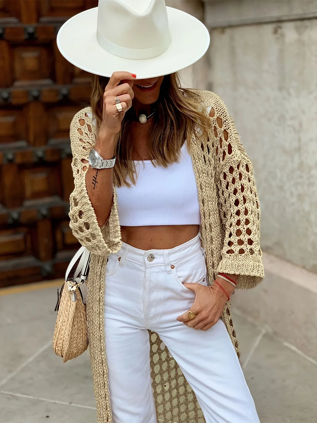 Nora Crocheted Cardigan | Stylish and Comfortable-S-Khaki-The Livary