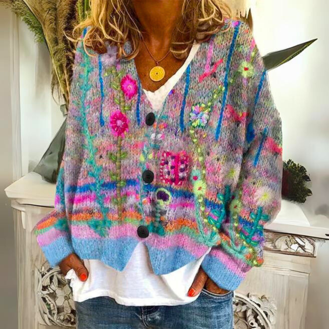 Warm Ladies Cardigan with Print – Liv-Blue-S-The Livary