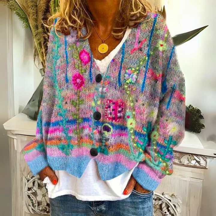 Warm Ladies Cardigan with Print – Liv-Blue-S-The Livary