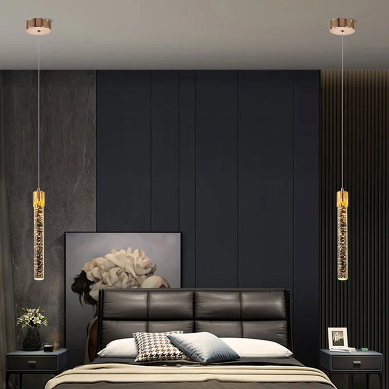 Glass Pendant Lamp in Cylindrical Shape - Lustreau-Gold-1 lamp-The Livary