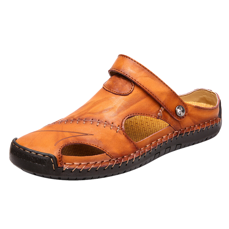Orthopaedic men's leather sandals - Marco-Light brown-6-The Livary