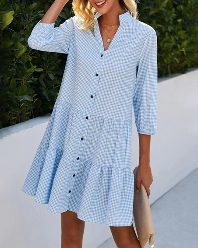 Light summer dress for women made of cotton with V-neck – Nayana-Blue-S-The Livary
