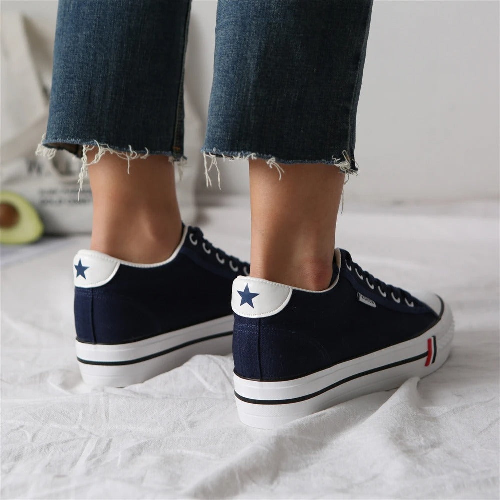 Stylish women's canvas sneakers with platform sole – Leonie-Dark blue-3-The Livary