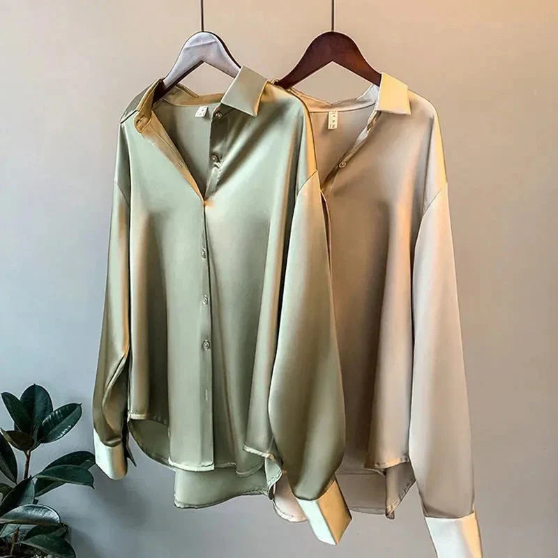 Stylish Satin Women's Blouse - Elina-Champagne-S-The Livary