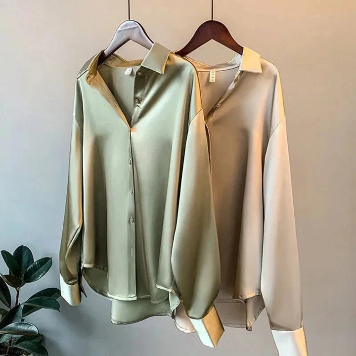 Stylish Satin Women's Blouse - Elina-Champagne-S-The Livary