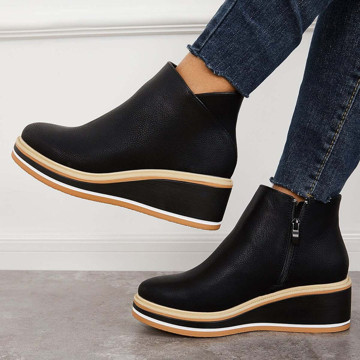 Trendy Ladies Ankle Boots with Zip and Platform - Alessia-Black-4.5-The Livary