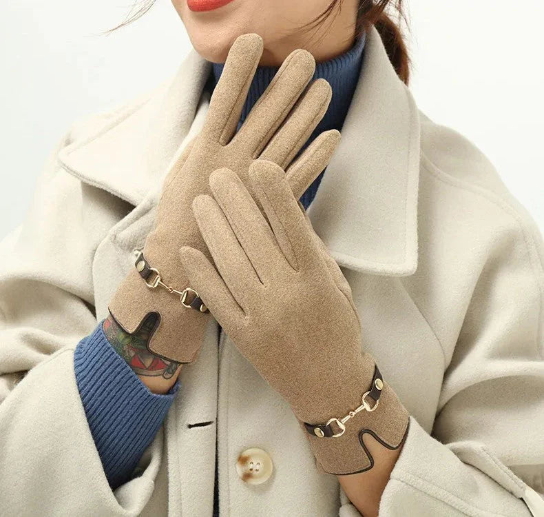 Stylish Autumn and Winter Gloves for Women - Amelia-Khaki-The Livary