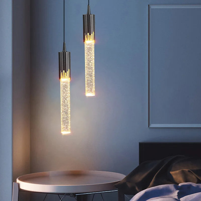 Glass Pendant Lamp in Cylindrical Shape - Lustreau-Gold-1 lamp-The Livary