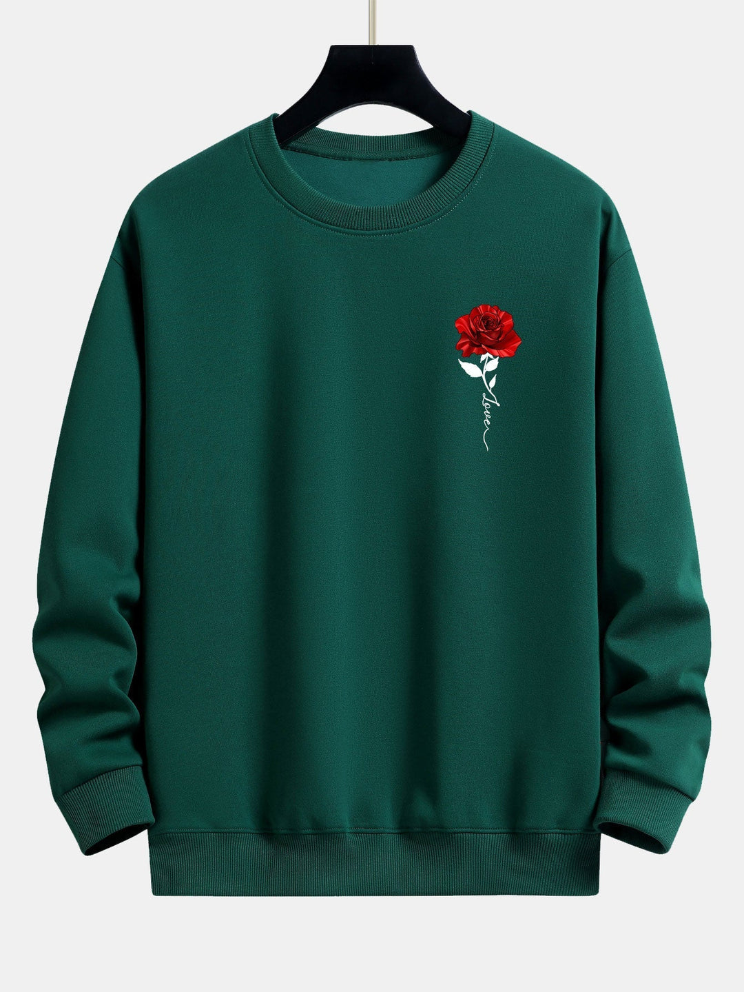 Ladies' Rose Print Sweatshirt - Amelia-Dark green-S-The Livary