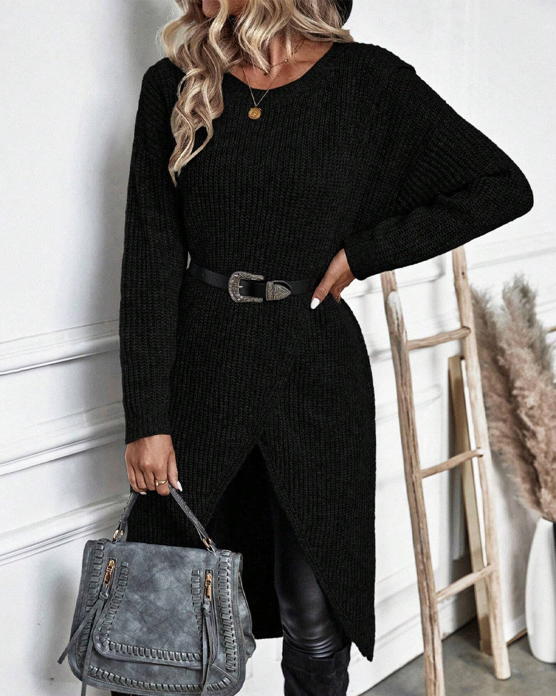 Stylish Plain Sweater Dress - Lina-Gray-S-The Livary