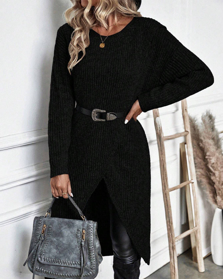 Stylish Plain Sweater Dress - Lina-Gray-S-The Livary