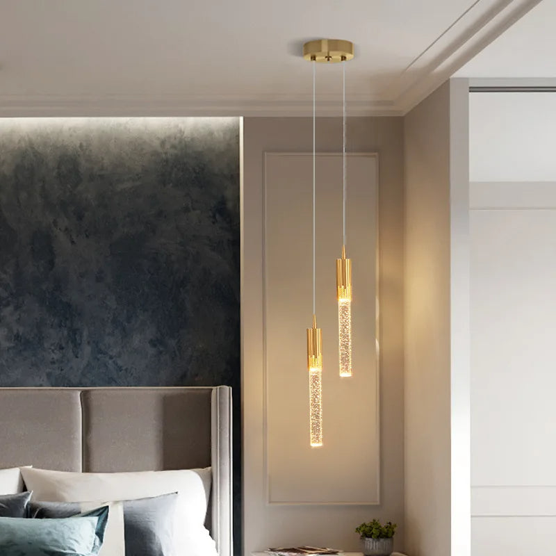 Glass Pendant Lamp in Cylindrical Shape - Lustreau-Gold-1 lamp-The Livary
